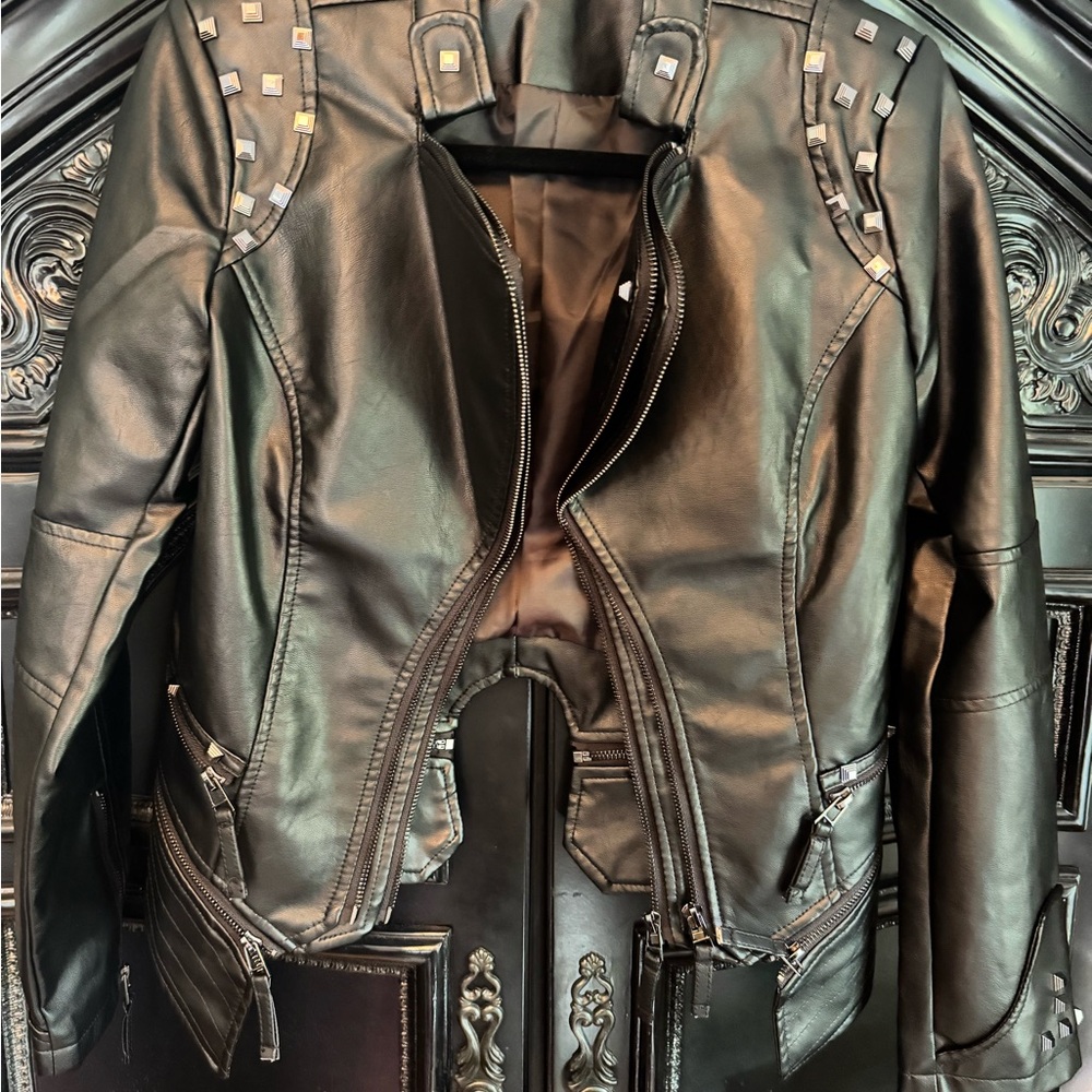 NWOT - Studded Black Vegan Leather Jacket